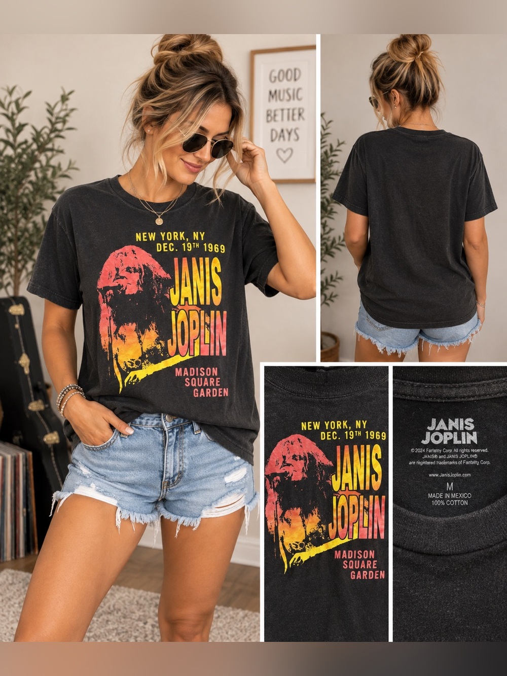 Janis Joplin Graphic Tee - Black Vintage Concert Style size Med